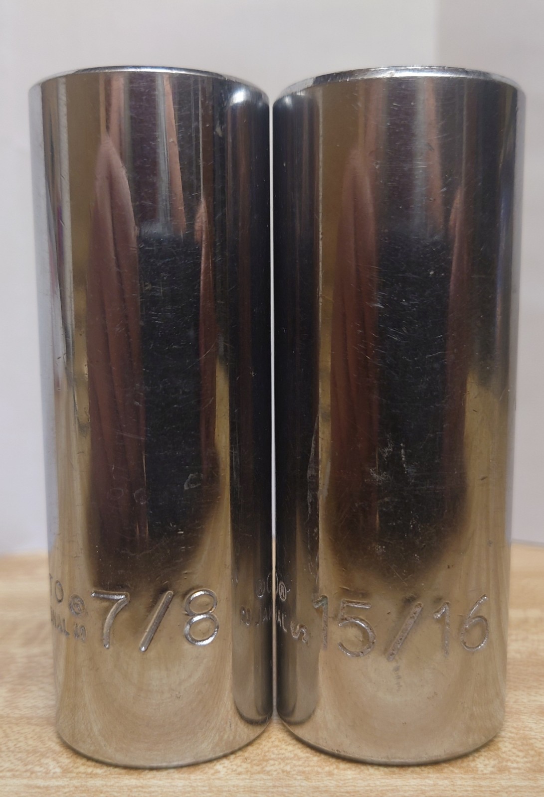 LOT OF 2 PROTO PROFESSIONAL 1/2 DRIVE 12 POINT DEEP SOCKETS NR 7/8, 15/16