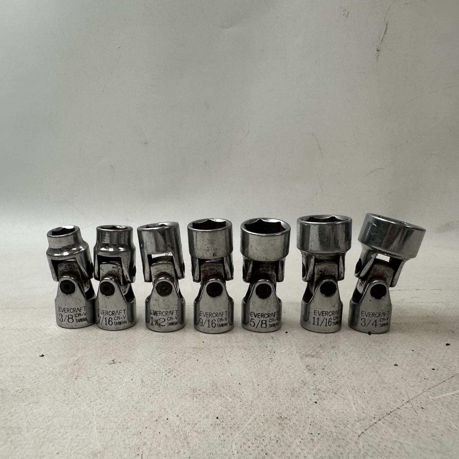 Evercraft SAE Swivel Sockets 12 Point Lot Of 7 3/8” 7/16” 1/2” 9/16” 5/8” 11/16”