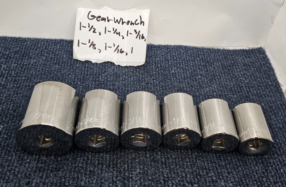(6-PIECE) GearWrench 1/2 Drive, 12-Point Standard SAE Sockets Sizes 1″ to 1-1/2″