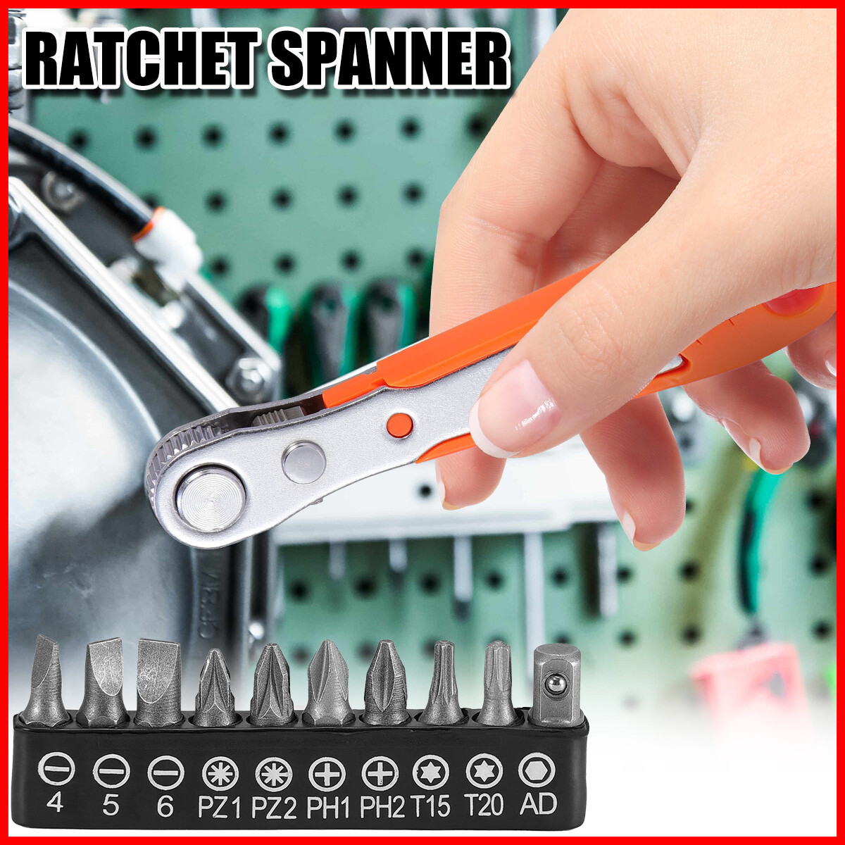Ratcheting Right Angle Screwdriver Hex Drive 90 Degree Offset with 10pc Bits Set