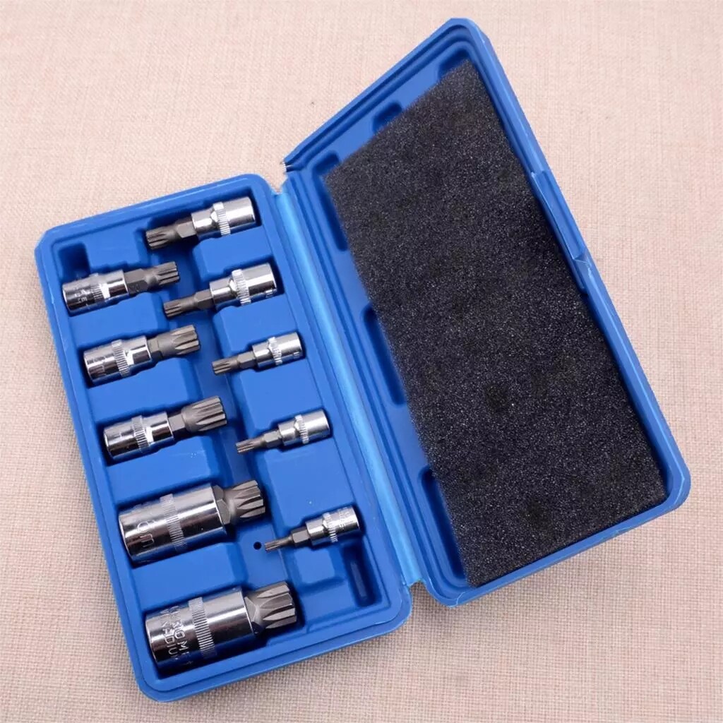 10pc XZN 12 Point Triple Square Spline Bit Socket Set Tamper Proof 4MM – 18MM