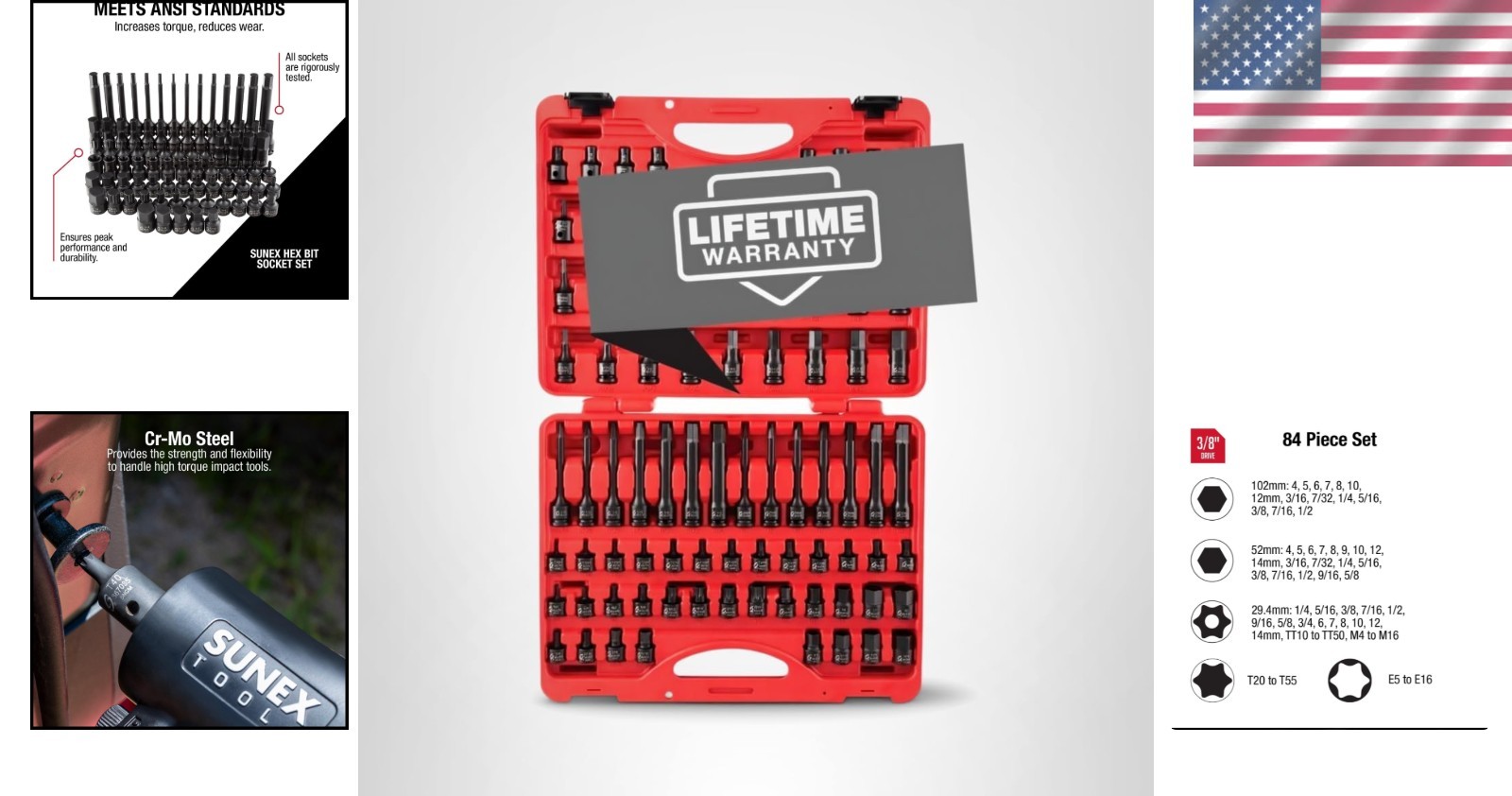 Sunex 3569 3/8″ Dr. Master Hex Bit Impact Socket Set 84 Piece