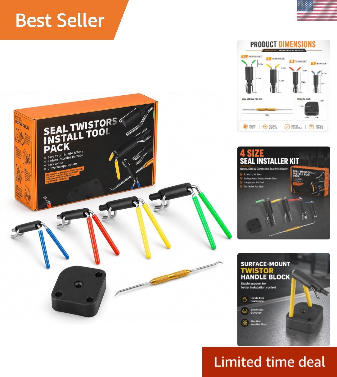 Complete Hydraulic Seal Installer Set – 4 Sizes for Efficient Repairs, 0.7″-6.5″