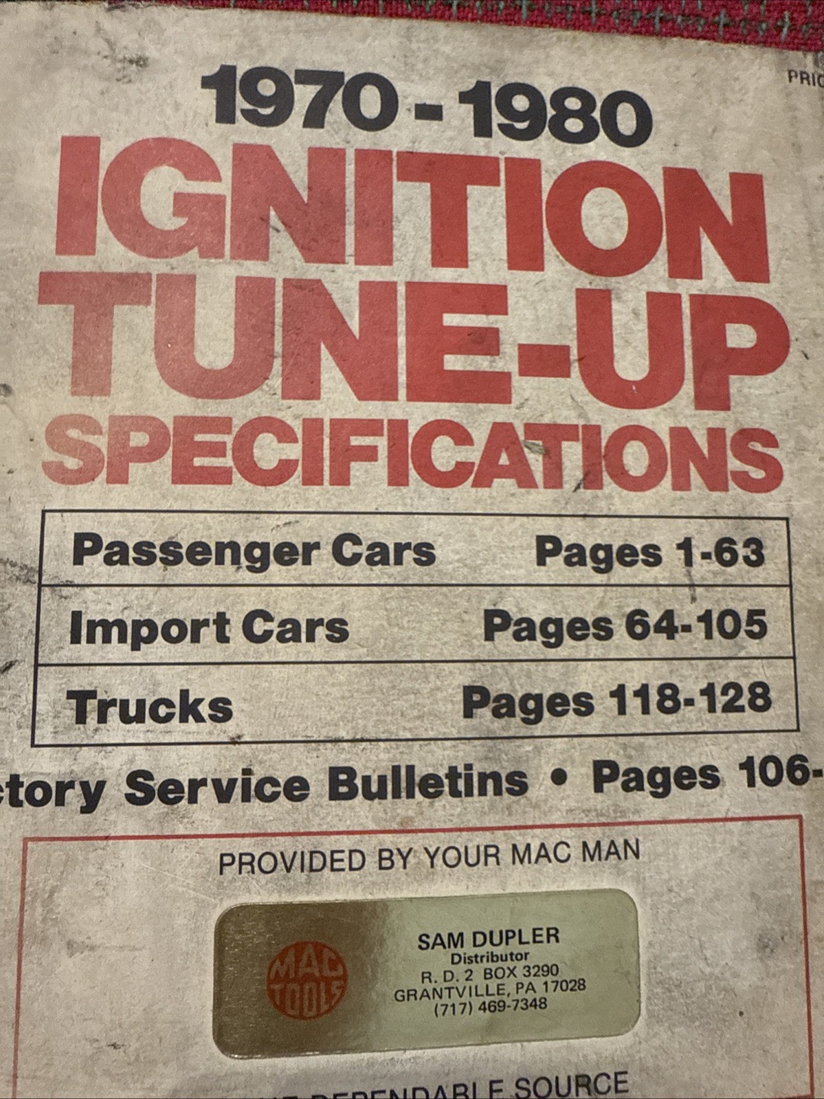 Vintage MAC TOOLS Ignition Tune Up Specifications Manual 🇺🇸 Jeep International