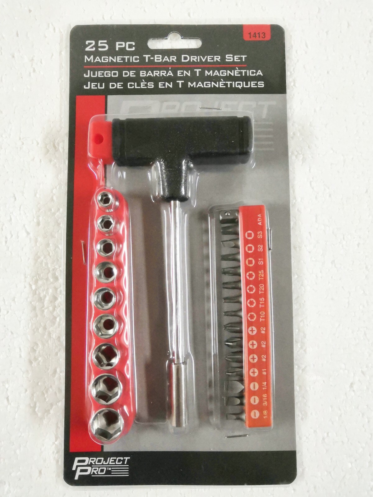 Project Pro 1413 Magnetic T-Bar Driver & Bit Set, 25 Piece with Storage Sleeves