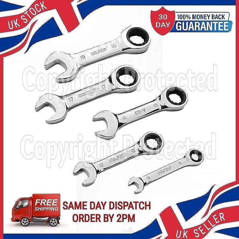 12PC STUBBY GEAR RATCHET SPANNER COMBINATION WRENCH SET METRIC RING END OPEN