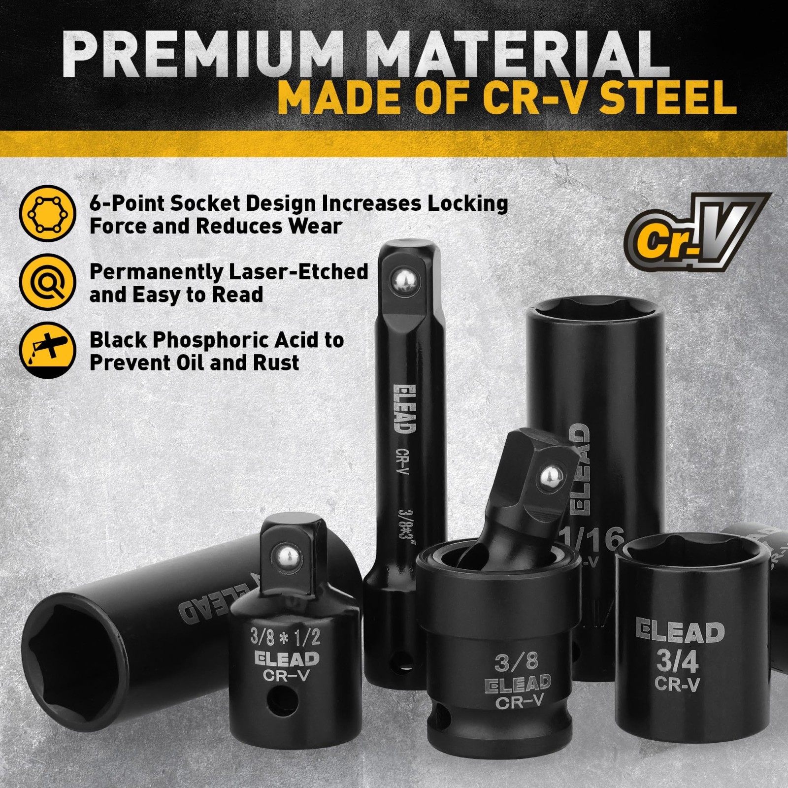 50-Piece 3/8″ Drive Impact Socket Set – Metric & Standard, Universal Joint, Ratc