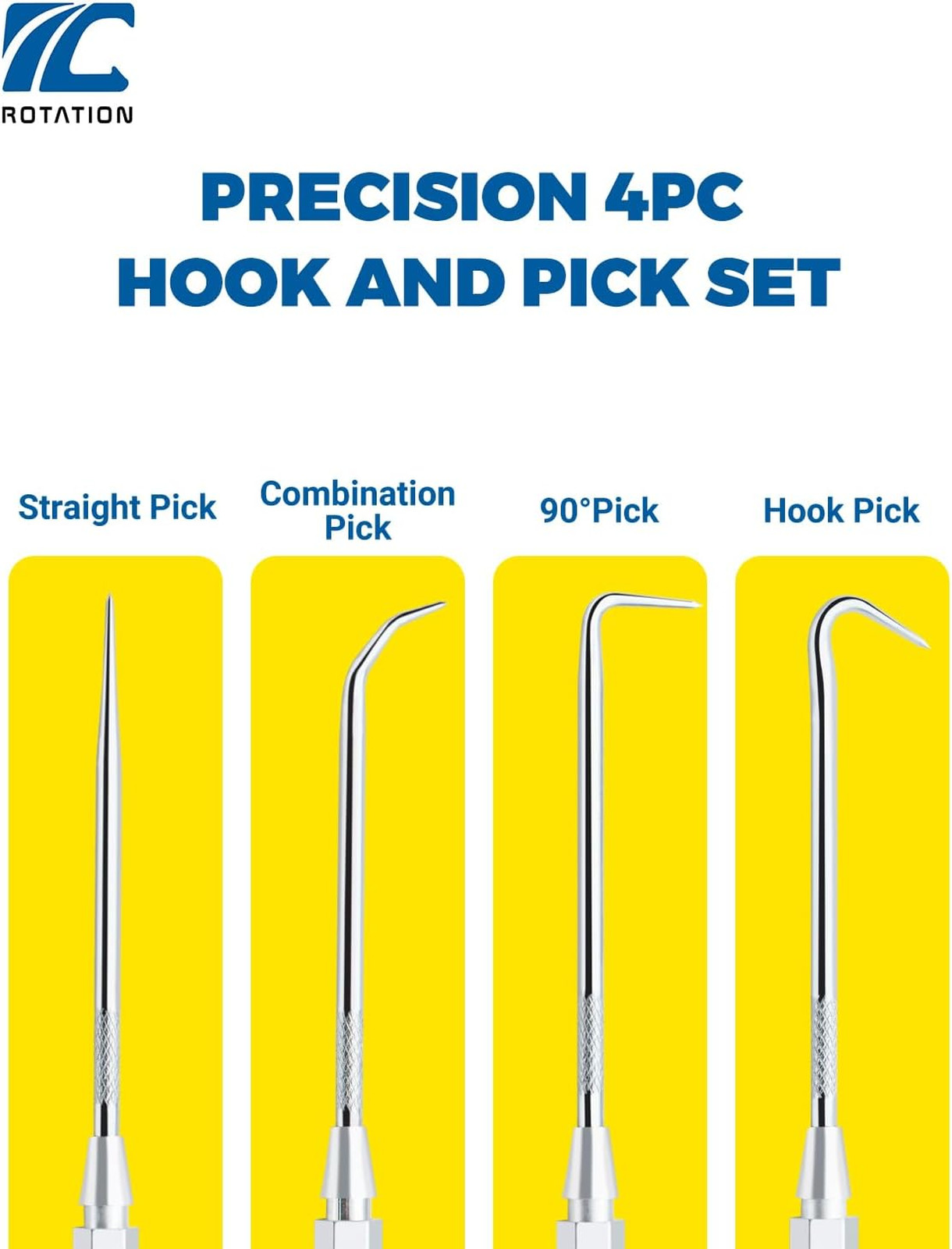 Precision Hook and Pick Set with Aluminum Handles, CR-V Steel Shafts, 4 Pieces