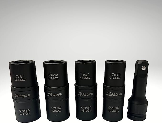 5PC 1/2″ DR. CR-MO» Thin Wall Flip Impact Socket Set, Includes 3″ Extension Bar