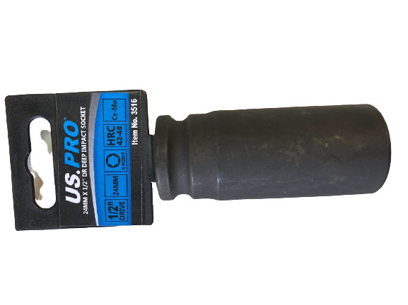 US PRO 24mm 1/2 Drive Impact Socket 6 Point Deep Metric 78MM Long Tool 3516