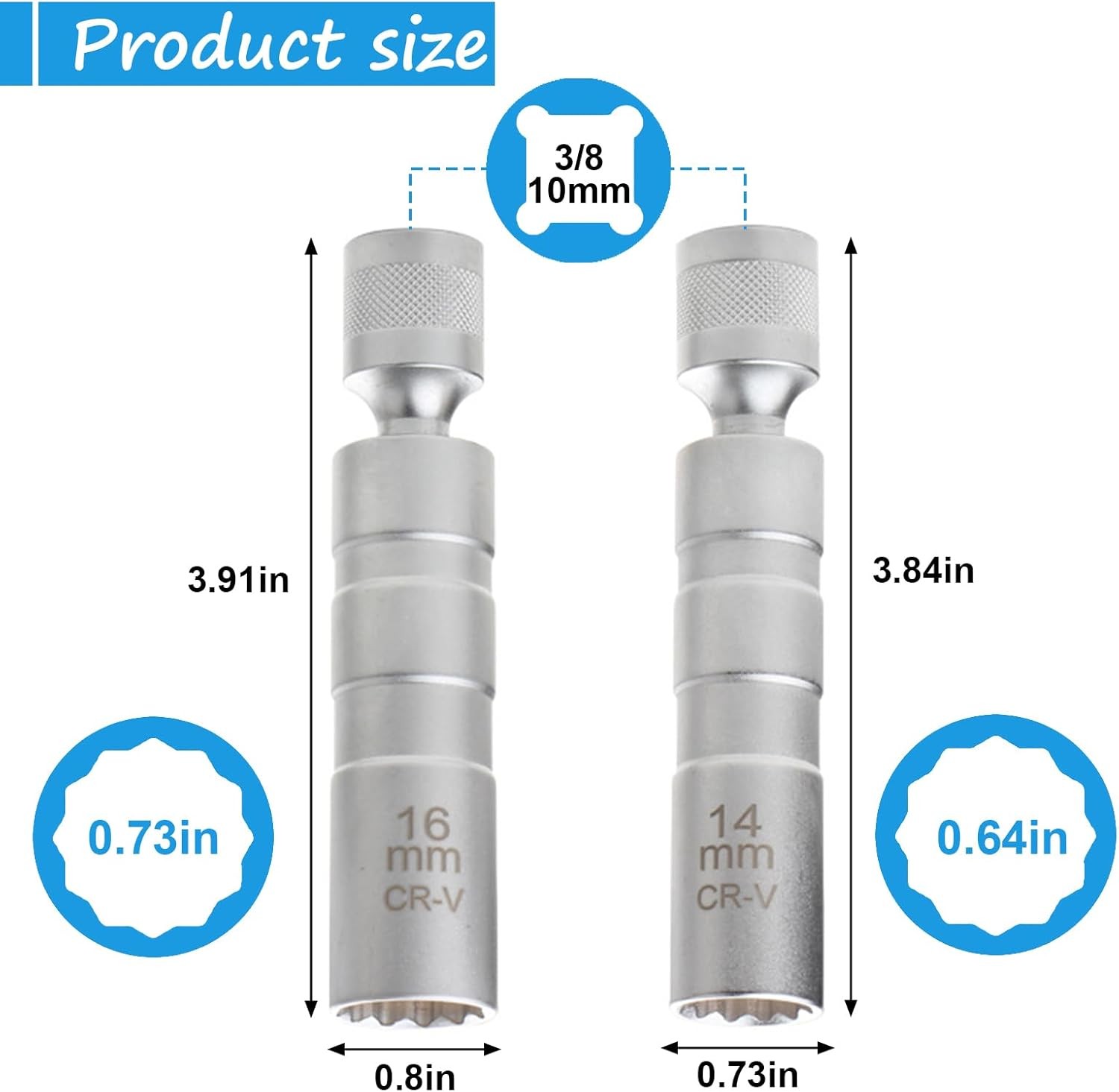 14mm&16mm(5/8″) Spark Plug Socket Set,Thin Walled Magnetic Universal, Silver