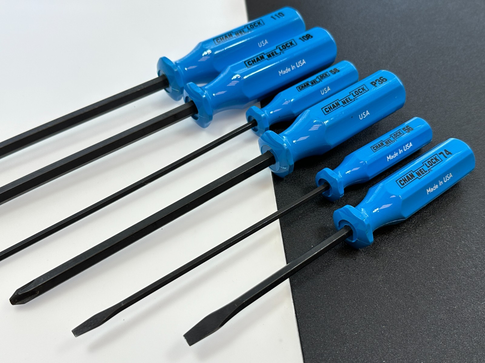 🇺🇸 Channellock Tools USA 6pc Flat Slotted & Phillips Screwdriver Set Lot, Blue