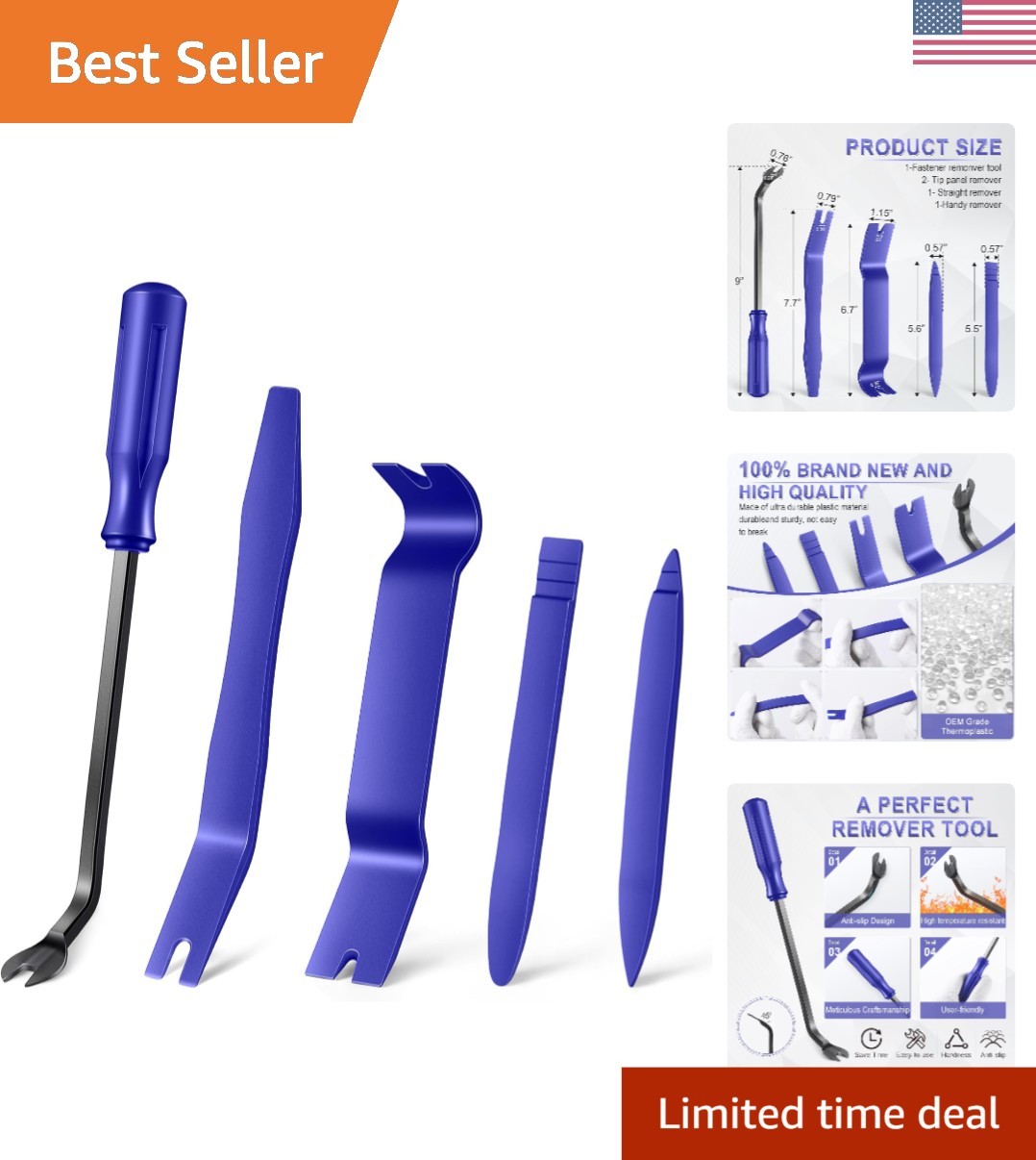 Complete Blue Trim Removal Tool Set – 5 pcs Nylon Pry Tools with Safety Edges