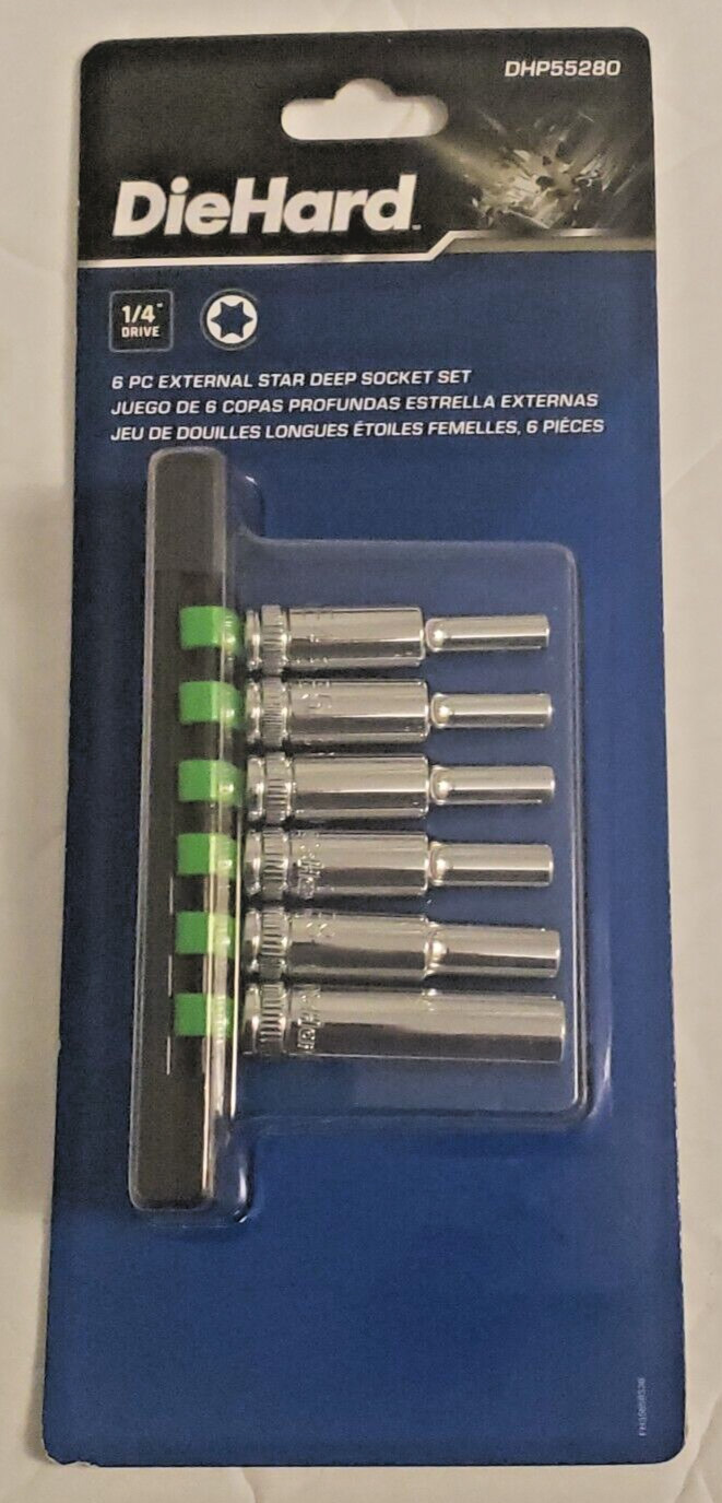 DieHard DHP55280 1/4″ Drive 6-PIECE External Star Deep Socket Set & Holder_New!