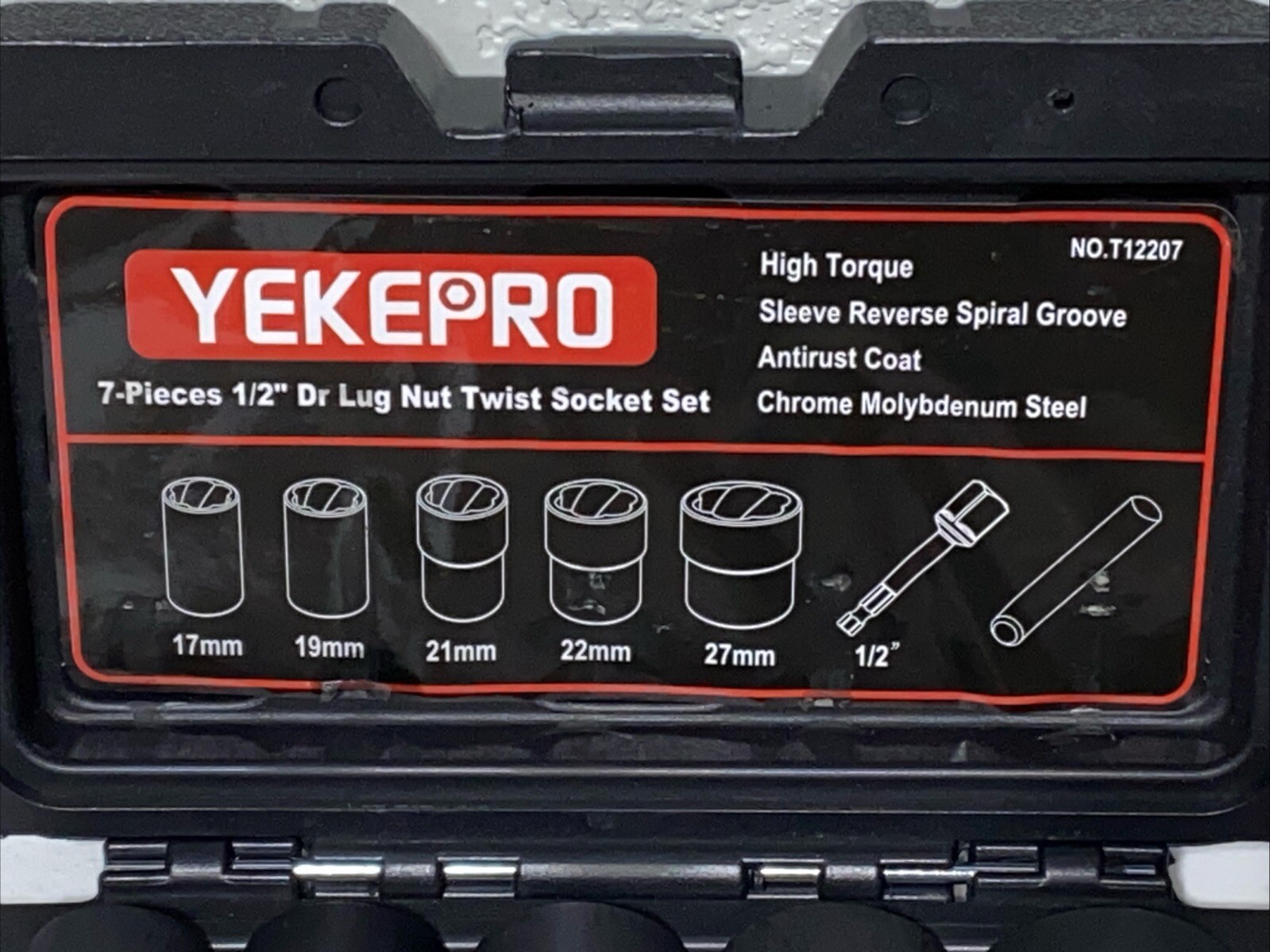1/2 Inch Drive Lug Nut Socket Set 5 Piece Twist (17, 19 ,21 , 22, 27) 1/2” Hex