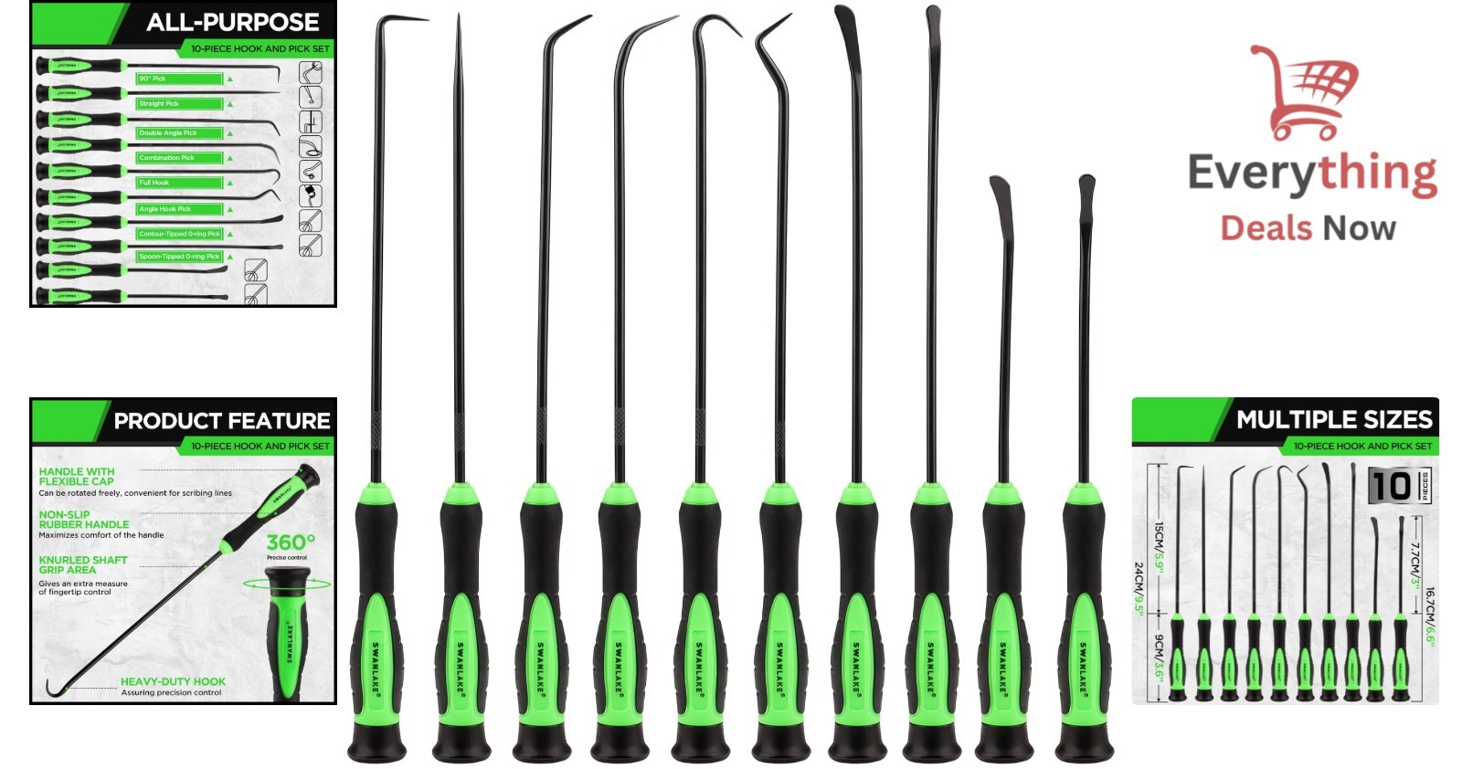 Heavy Duty 10pc Hook and Pick Tool Set for Car Oil Seal, O-Ring, Gasket Puller