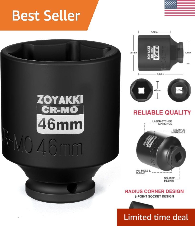 High-Precision 46mm 1/2 Inch Drive Impact Socket with Laser-Etched Markings