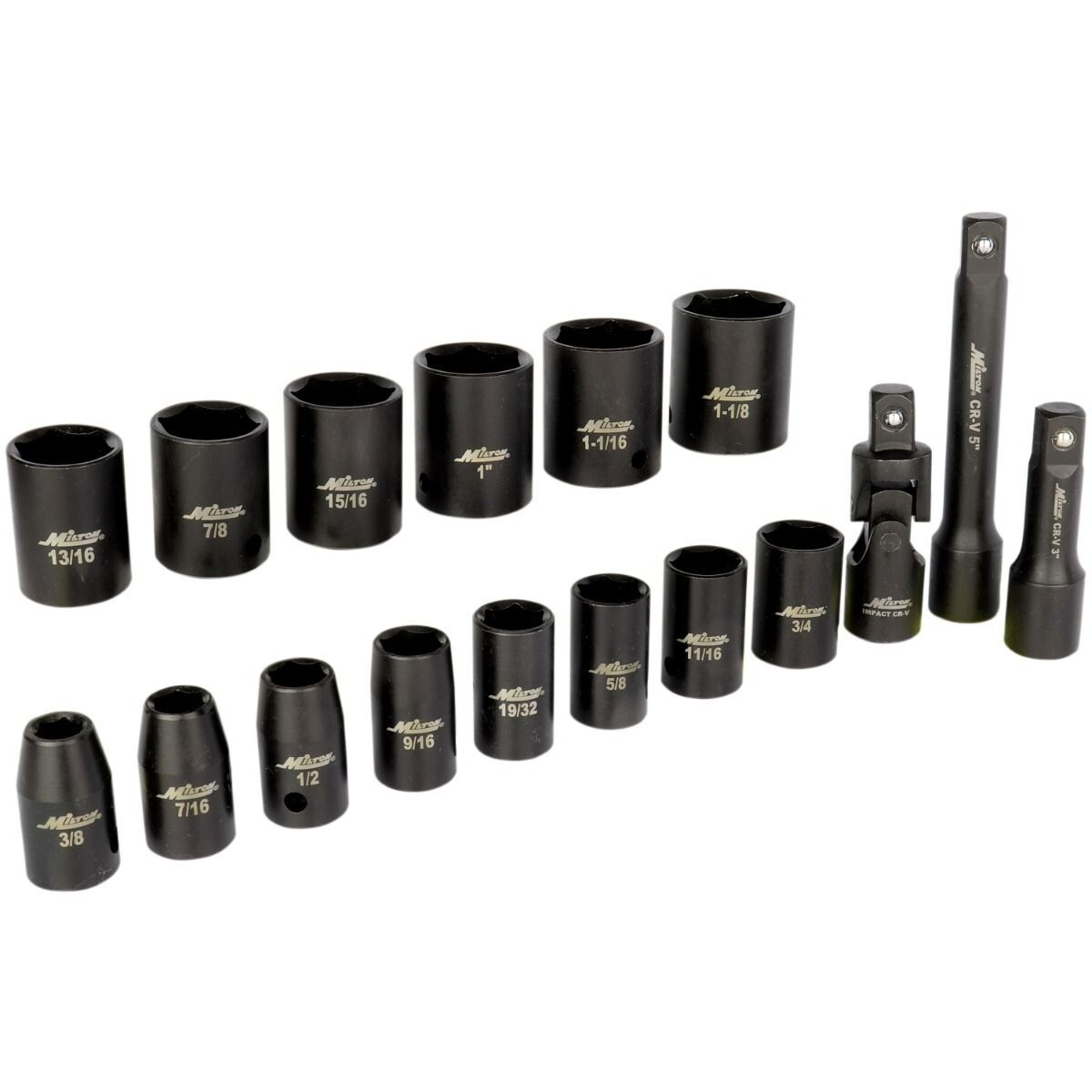 Milton® 17-Pc. 1/2” Dr Shallow 3/8 to 1-1/8″ SAE Impact Socket Set w/ Univ Joint