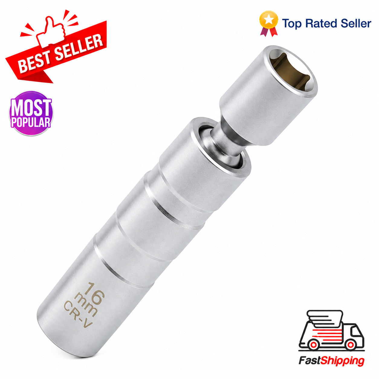 5/8 Magnetic Swivel Spark Plug Socket 16mm-Short for Effortless Removal