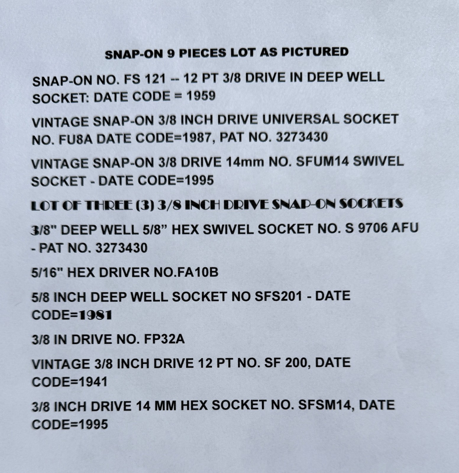 LOT OF 9 SNAP-ON SOCKETS – AS PICTURED