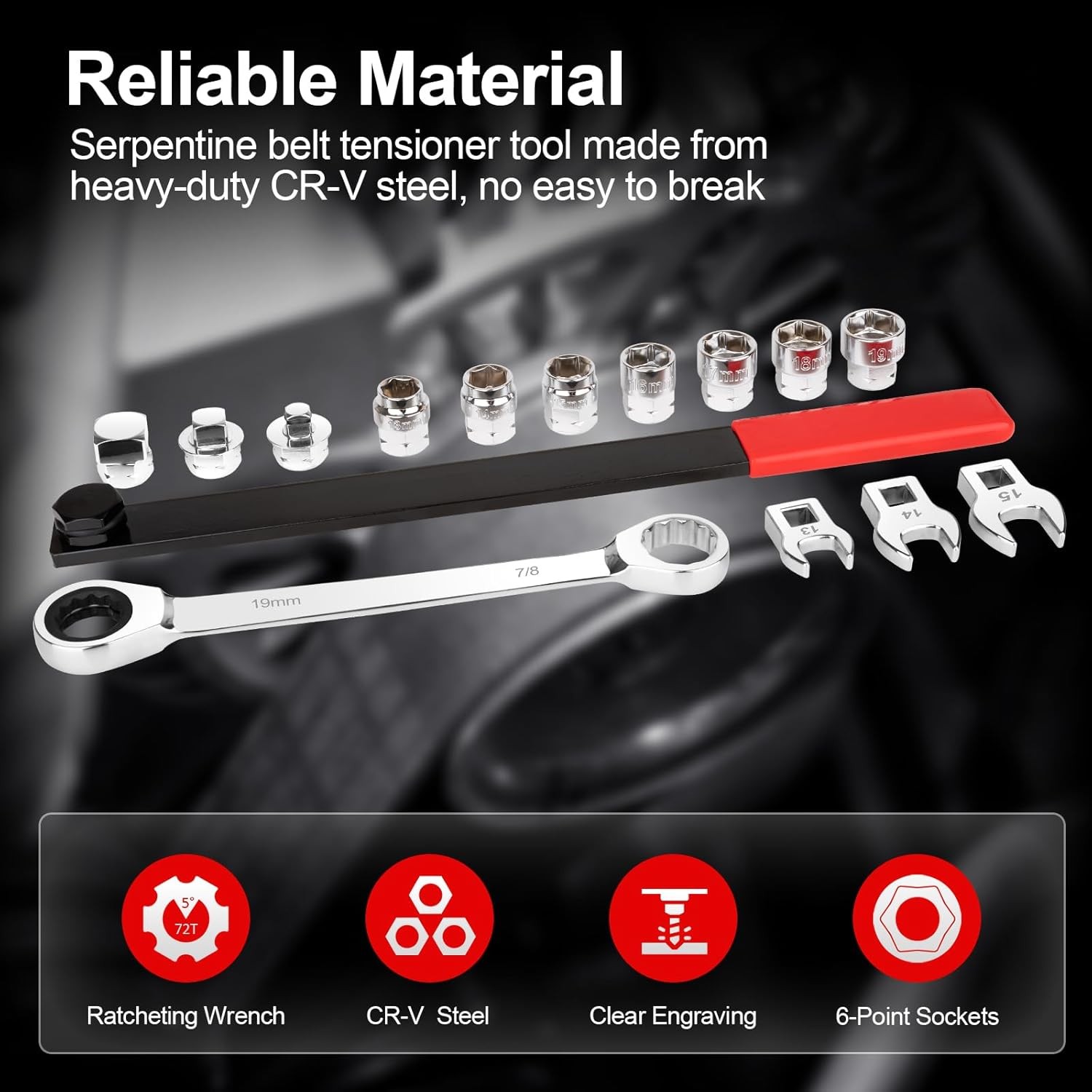 15PCS Timing Belt Tool Kit, Professional Ratchet Timing Belt Tensioner Tool