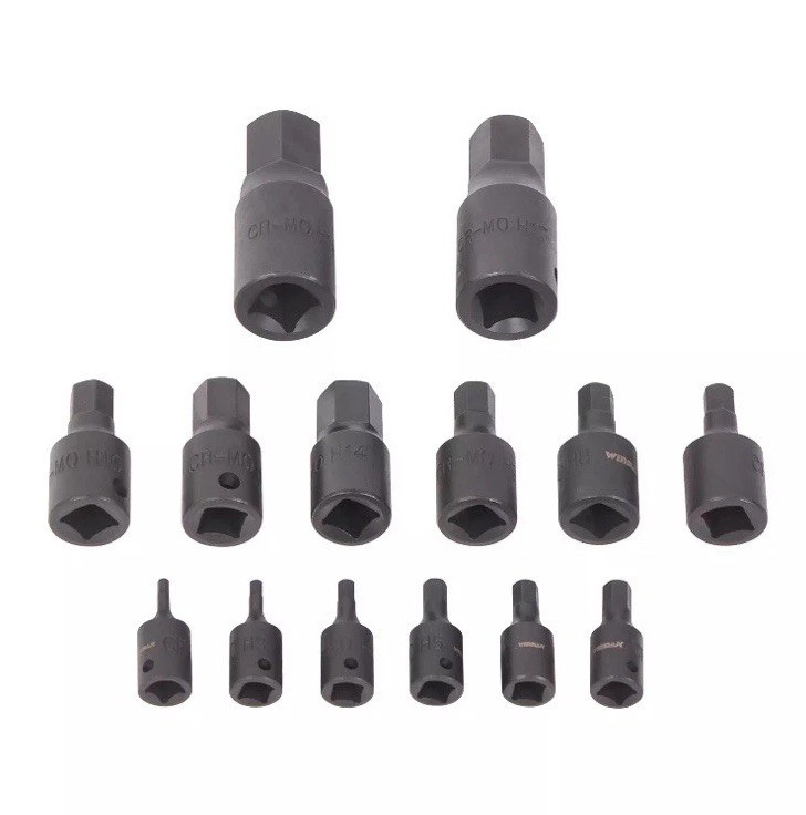 14Pcs 1/4,3/8 And 1/2 Inch Driver Metric Allen Bit Impact Socket Set Cr-Mo Steel