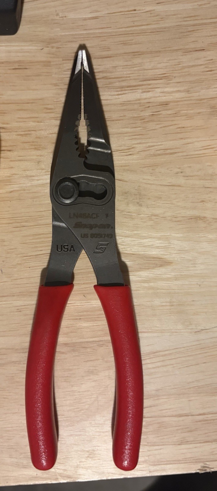 Snap On Tools 7″ Long Nose Pliers 3 Slip Joint Talon Grip 57% More Power RED NEW