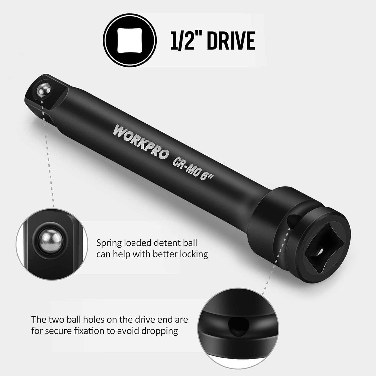 WORKPRO 1/2-Inch Drive Impact Extension Bar Sets, 3 Piece-3, 6, 8 Inch Socket