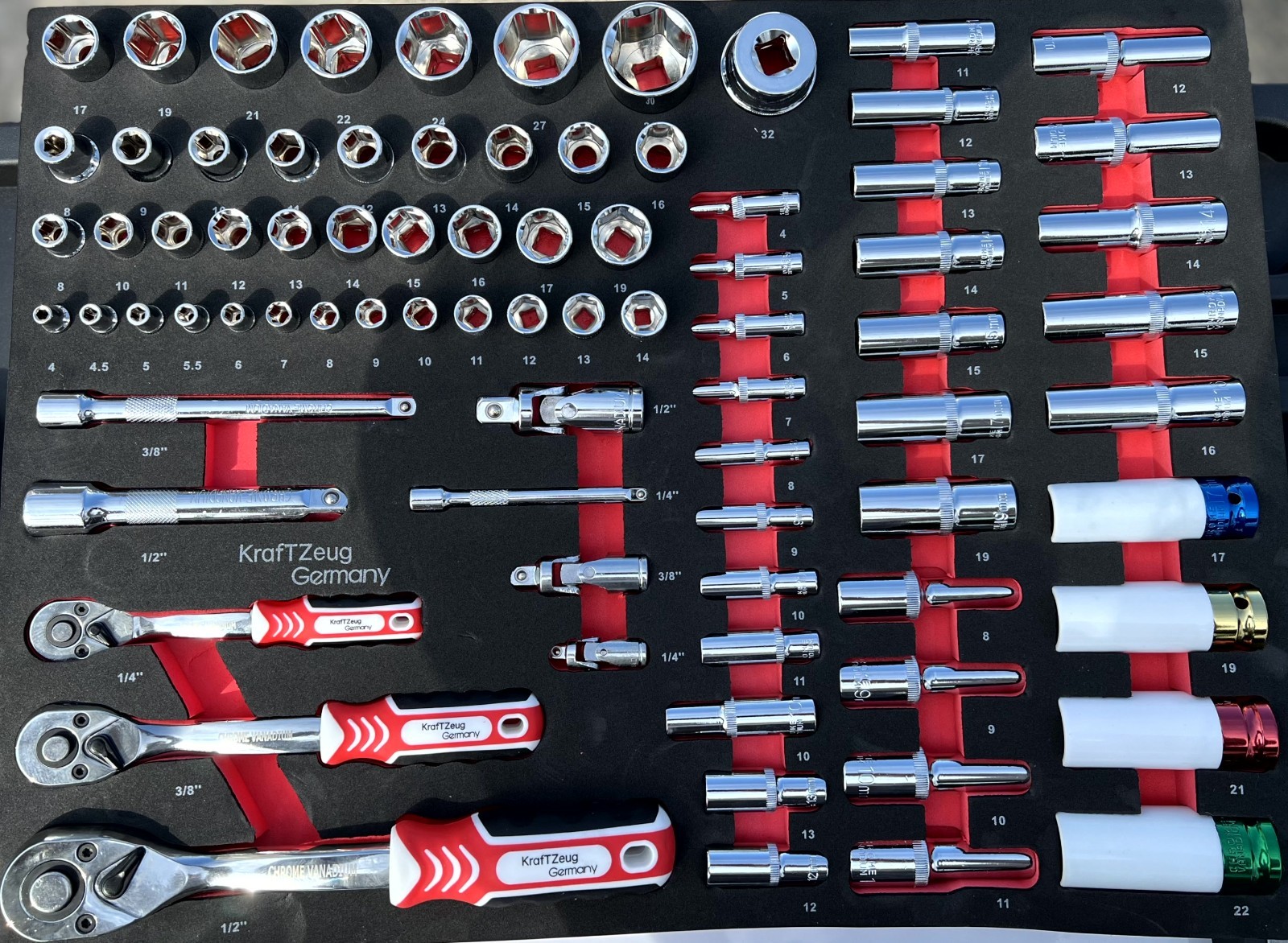 Premium 67pc Socket Wrench Set 1/4″ 3/8″ 1/2″ Drive Metric Deep &Standard Socket