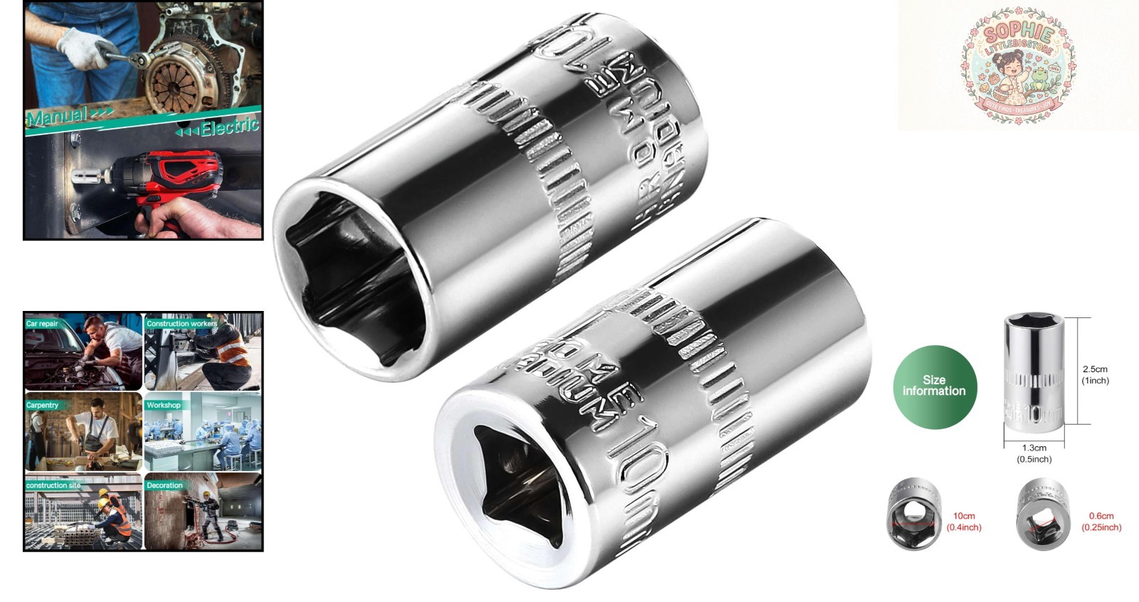 2Pcs Corrosion-Resistant 1/4 Inch 10mm Shallow Socket Set for Precision Work