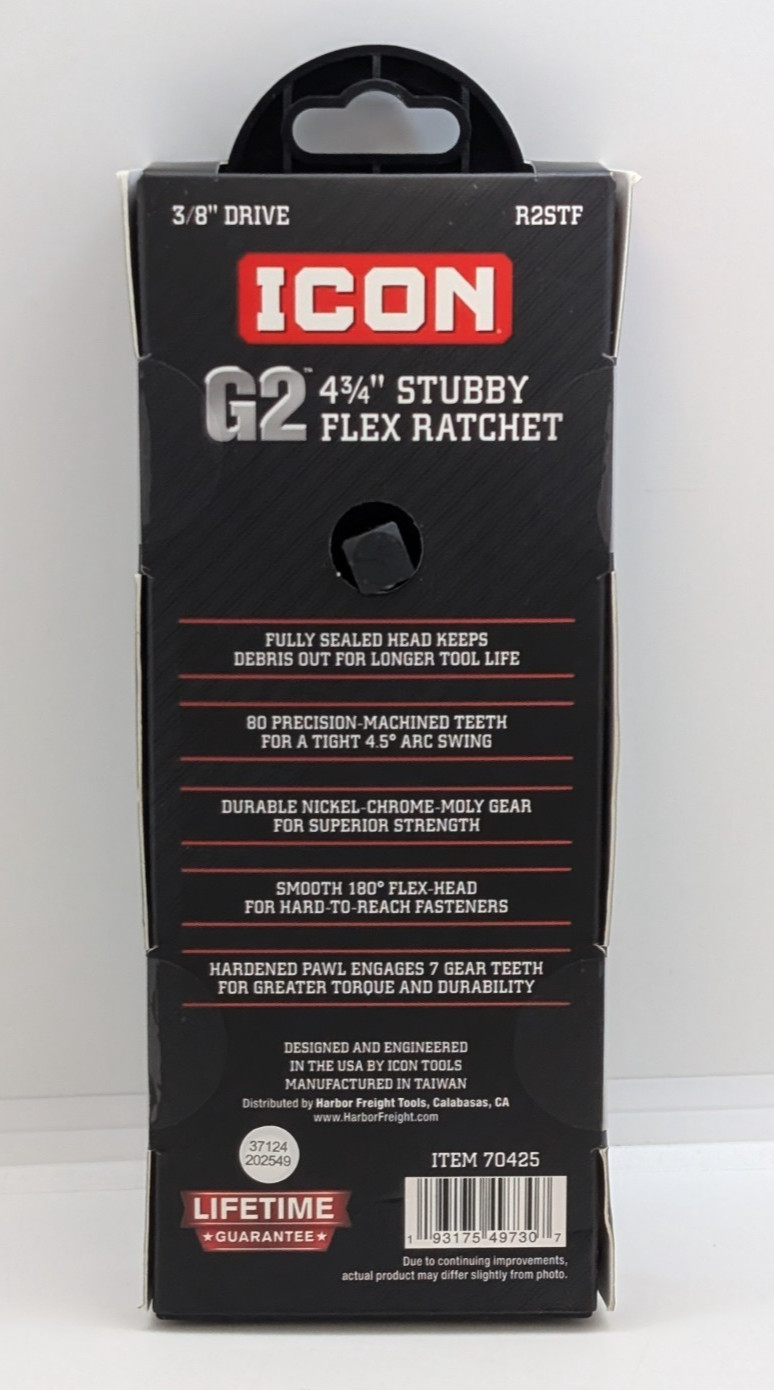 ICON G2 3/8″ Drive 4-3/4″ Stubby Flex Ratchet – R2STF – 70425 – NEW IN PACKAGING