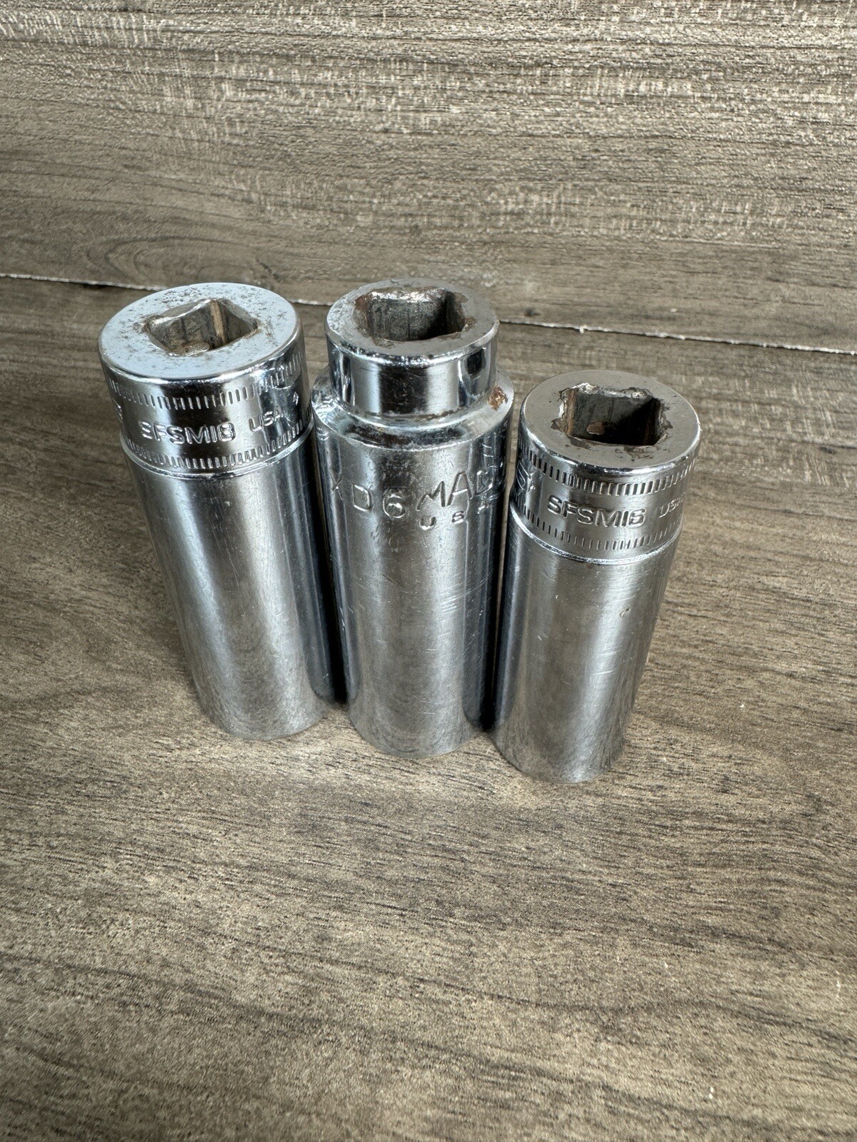 Snap On & Mac 3/8” Deep Chrome Sockets SFSM18 SFSM16 XD6 17 USA Metric 16 17 18