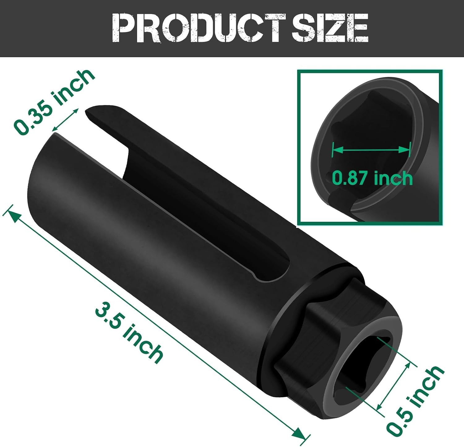 Oxygen Sensor Socket 22mm 7/8 in, 1/2 in Drive O2 Removal Tool, Black