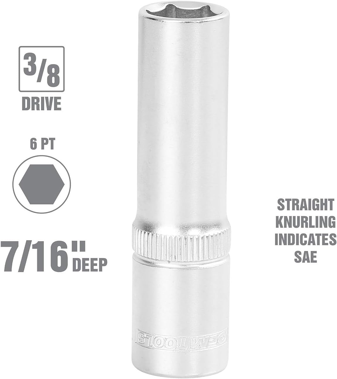 7/16″ Deep Socket, 3/8″ Drive, Thin Wall Design, Hex Automotive Tool