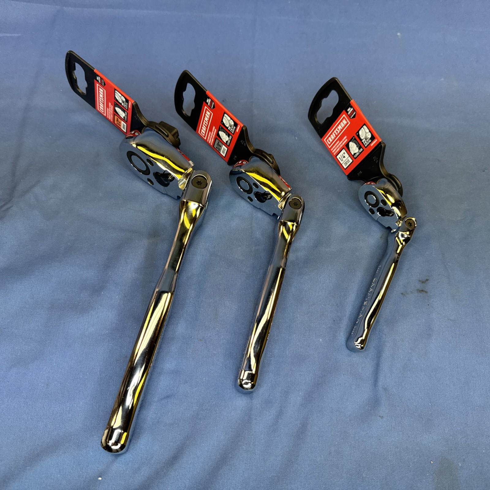 New Craftsman 3 Piece Set 72 Tooth Flex Head Ratchet ~1/2 «~3/8″ ~1/4» Drive