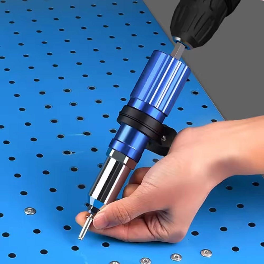 Electric Rivet Gun Adapter Cordless Drill Riveting Tool Kit w/ 100Pcs M4 Nails