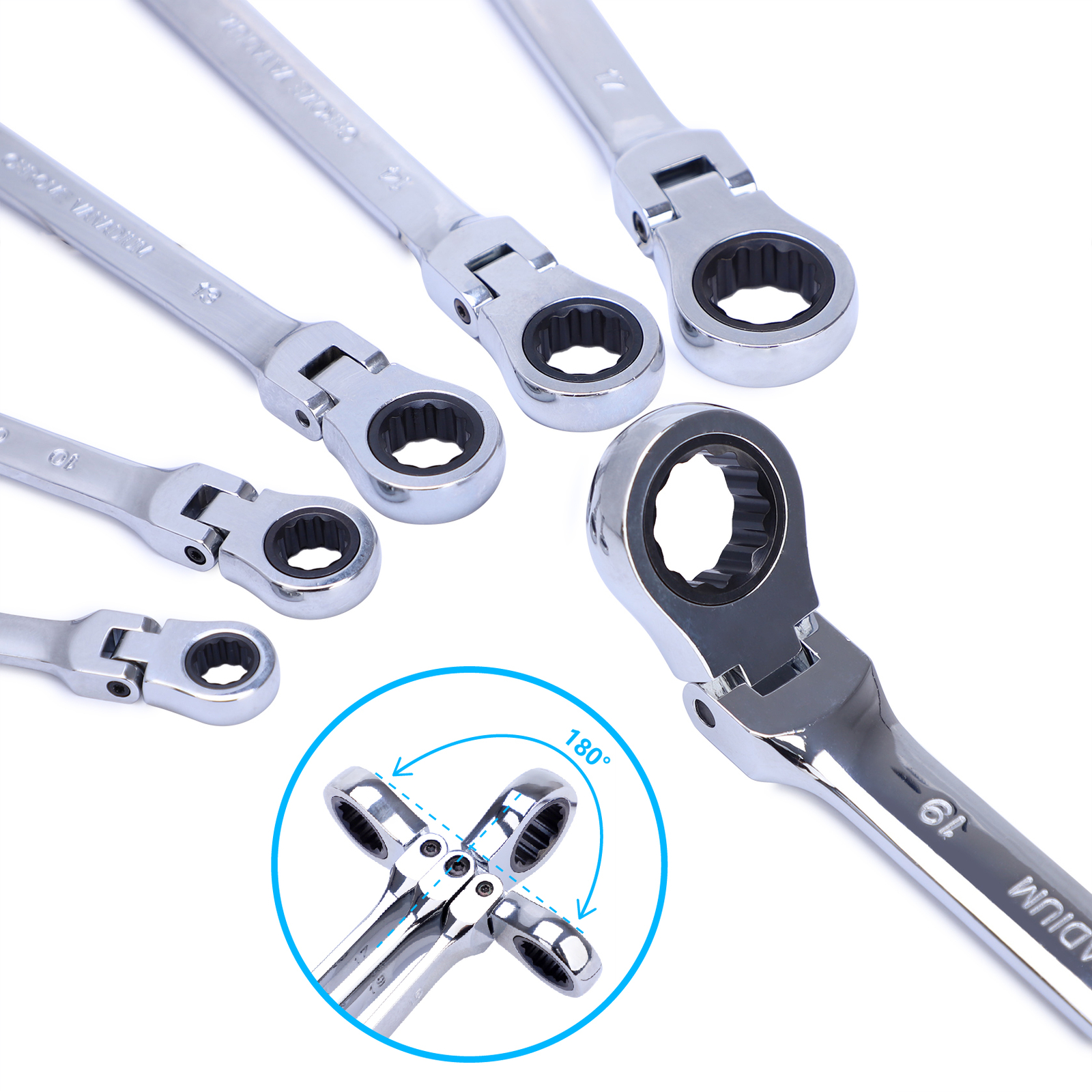 Universal SAE Metric Ratcheting Combination Wrench Set Extra Long Metric Stubby