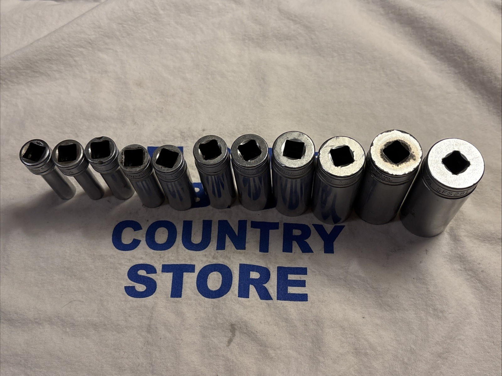 Vtg Snap-on Tools USA 3/8″ Drive 6pt 11pc SAE Deep Chrome Socket Set 211SFSY