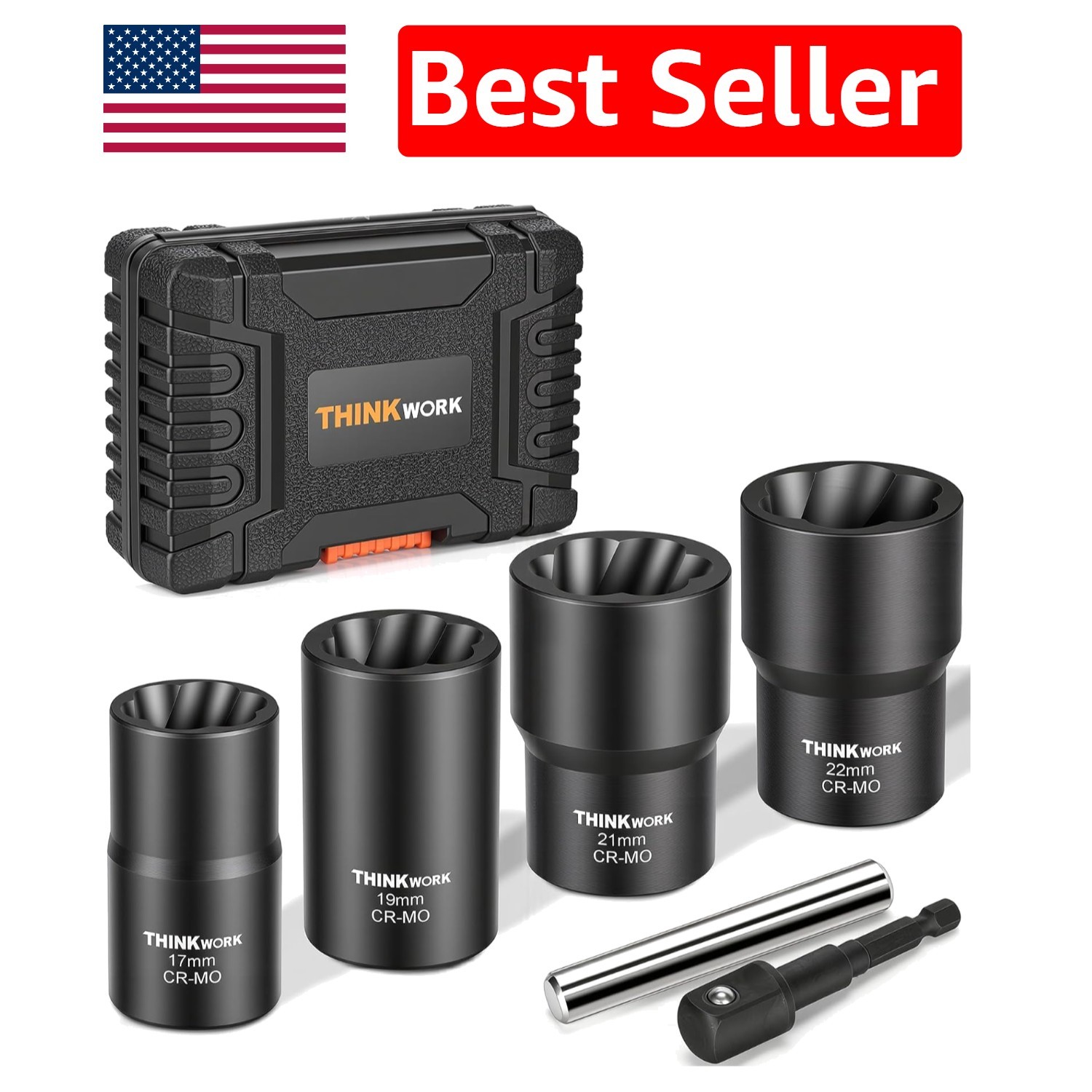 Incredible Grip 1/2 Inch Drive 5-Piece Bolt Extractor Set for Rusted Nuts