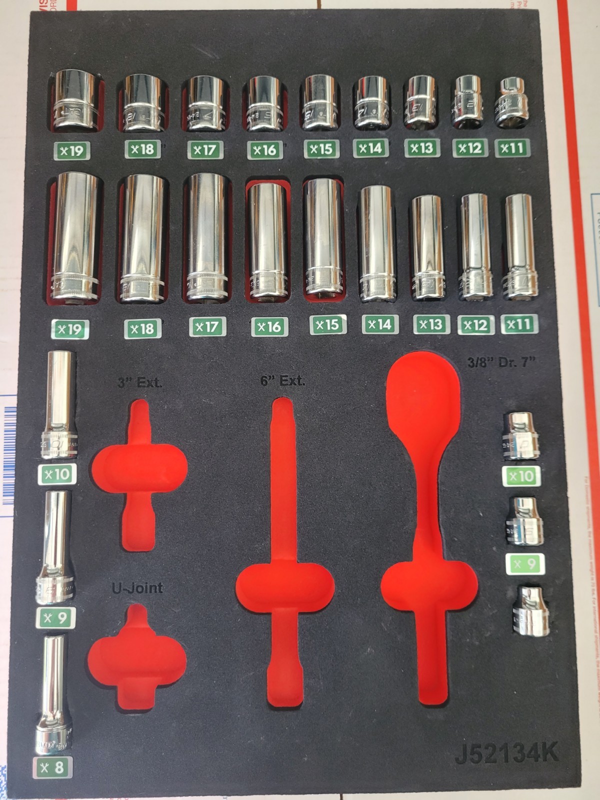 Caterpillar CAT SNAP-ON Williams 6pt METRIC SHALLOW & DEEP 3/8″ SOCKET FOAM SET