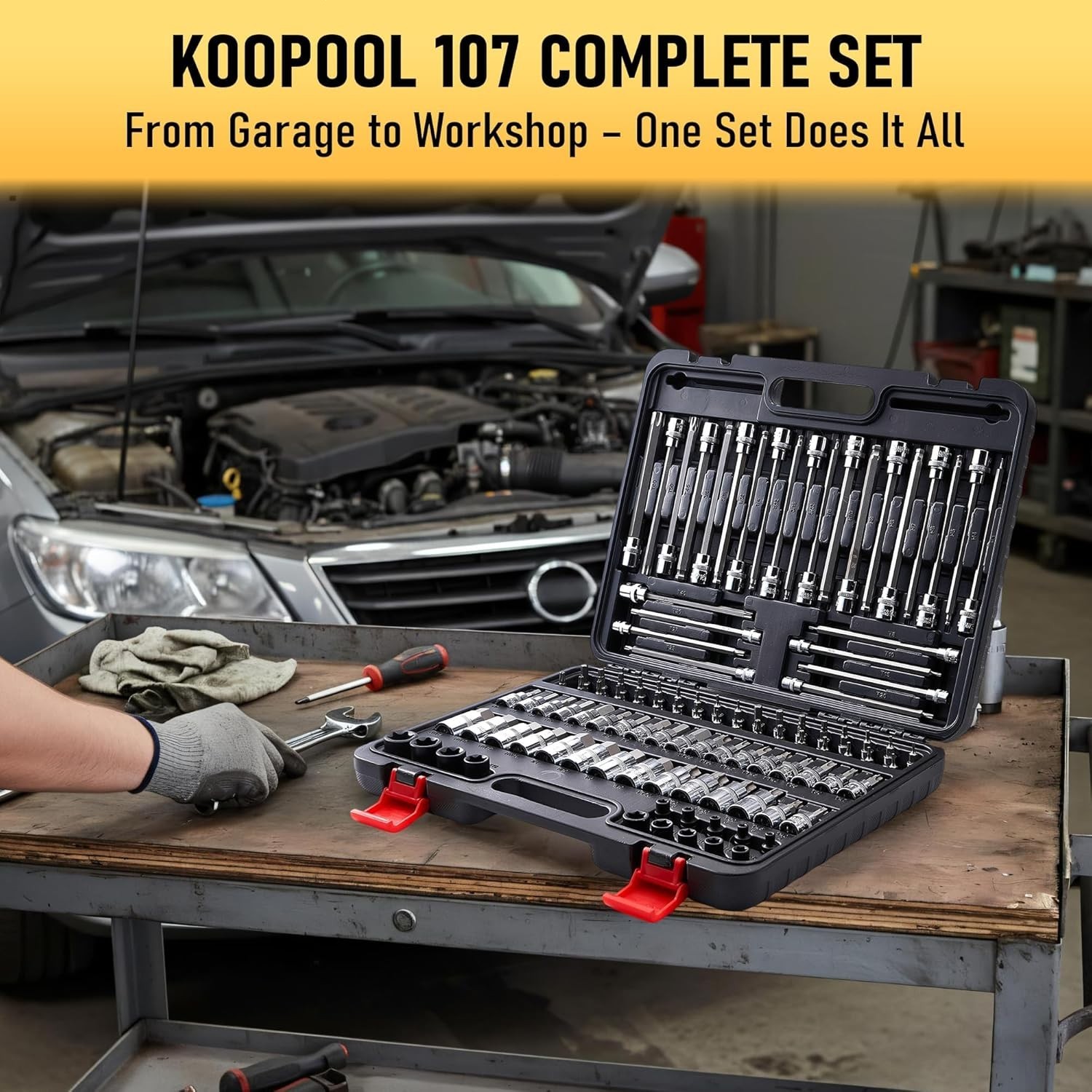 107PCS Torx & Allen Bit Socket Set S2 Steel SAE Metric Tamper Resistant Set