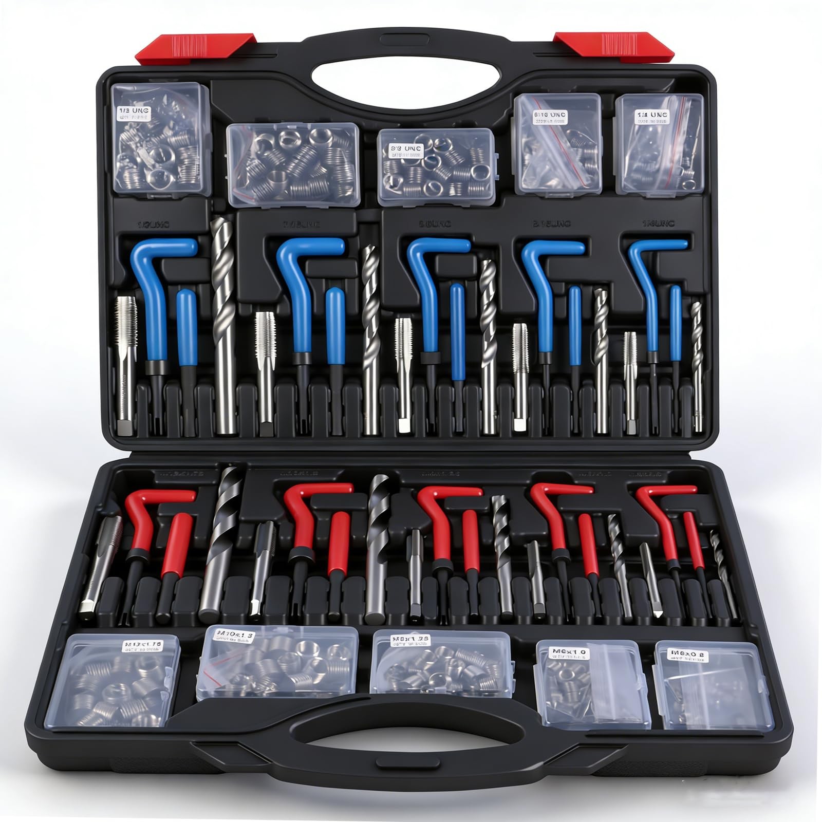 CXPRO 314Pcs Thread M5,M6,M8,M10,M12,1/4″,5/16″,3/8″,7/16″,and 1/2″, Red Blue