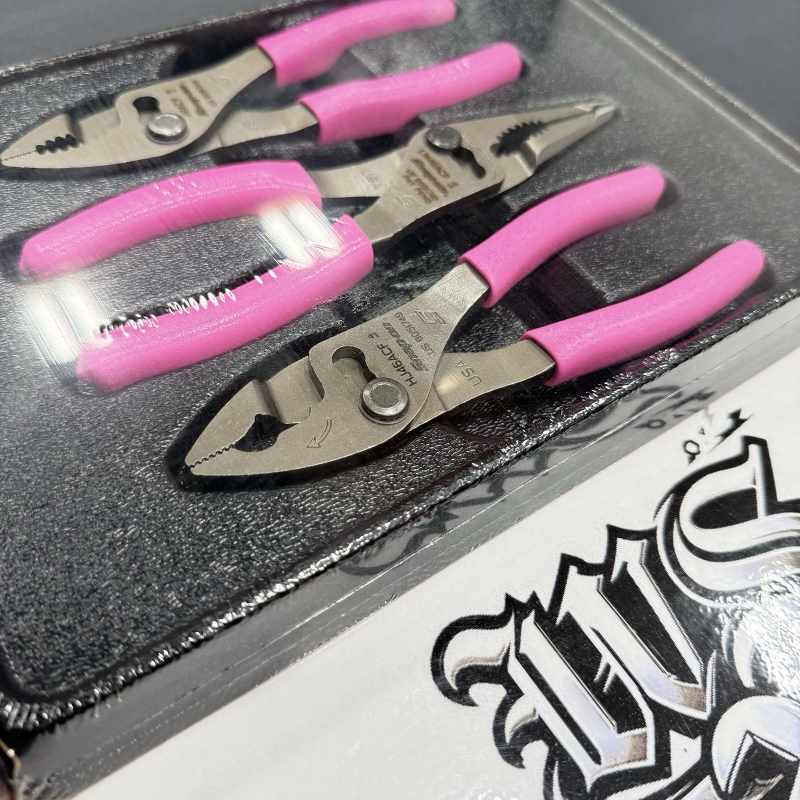 Snap-on Tools USA NEW 3pc Classic PINK Soft Grip Slip Joint Pliers Set PL346ACFP