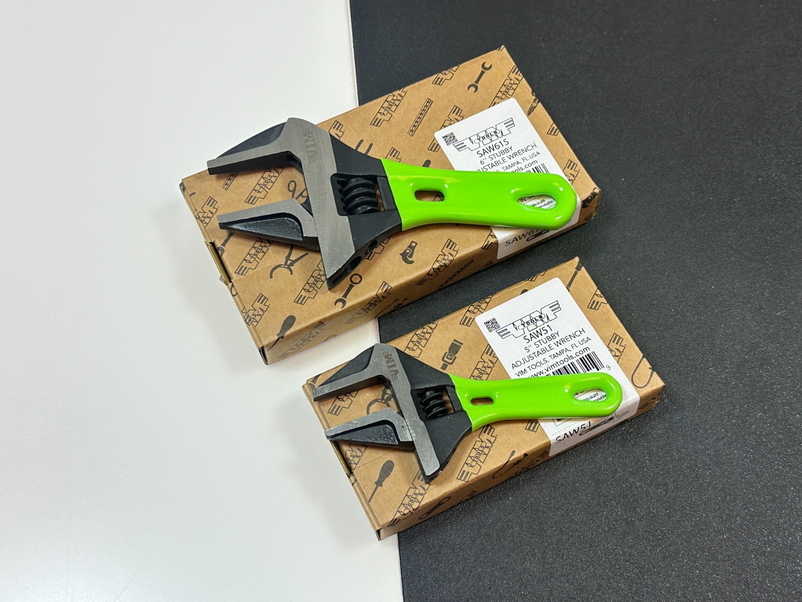 NEW VIM 2pc Green Stubby Wide Mouth Adjustable Wrench Set, 6” SAW615 & 5” SAW51