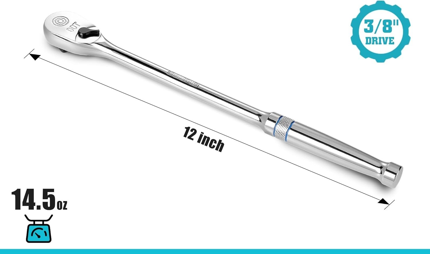 Extra Long Handle 3/8-Inch Drive Ratchet, 90-Tooth Ratchet Wrench with 12″ Ha…