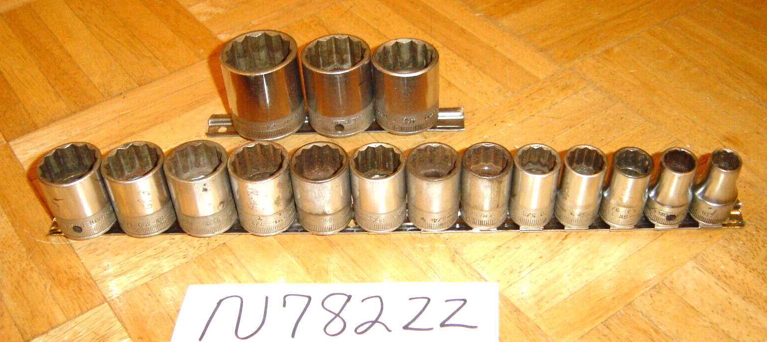 SNAP-ON TOOLS 16 PIECE 1/2 DRIVE SAE. SHORT SOCKET SET 7/16-1-1/4 1947 DATE CODE
