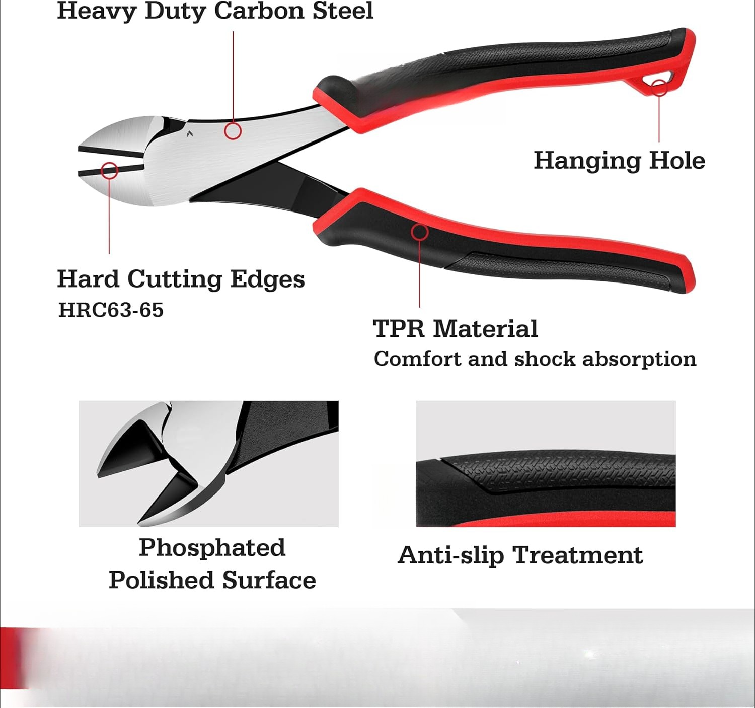 High Leverage Diagonal Pliers, 8-Inch Wire Cutter with Comfort TPR Handles