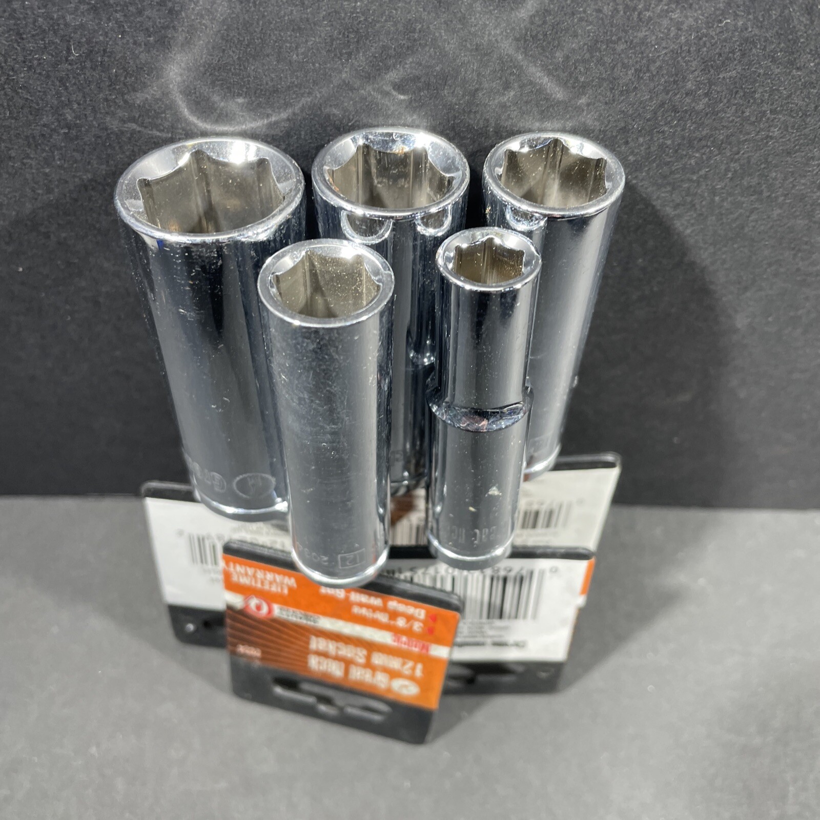 5- Metric Deep Great Neck Sockets, 18mm 15mm 14mm 12mm 9mm, 3/8” Drive, 6 Point