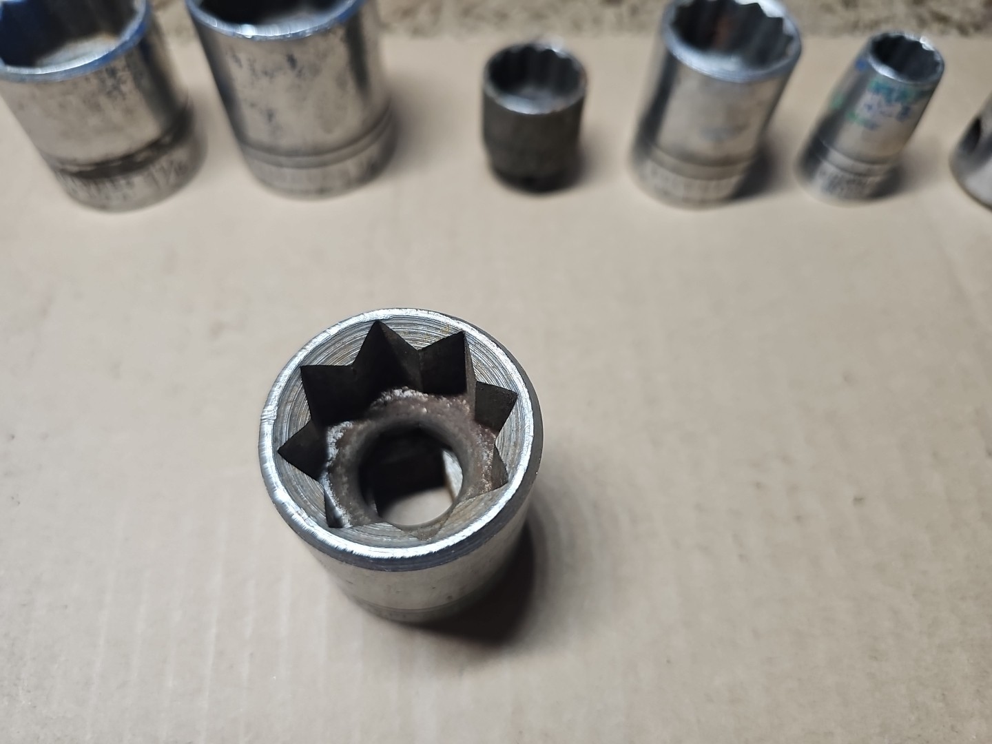 Lot of 7 Vintage Plvmb Plomb Sockets 7/8, 1-1/16, 1-1/8, 1/2