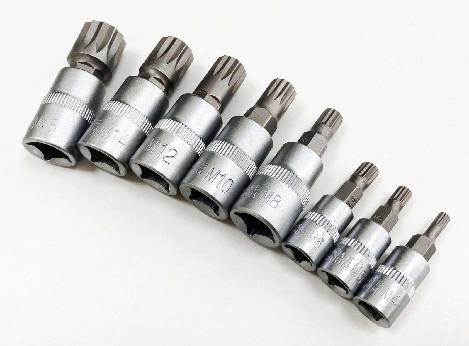 8pc Spline Bit Socket Set 12 Point Triple Square Bits 1/4 & 3/8 Drive M4 – M16